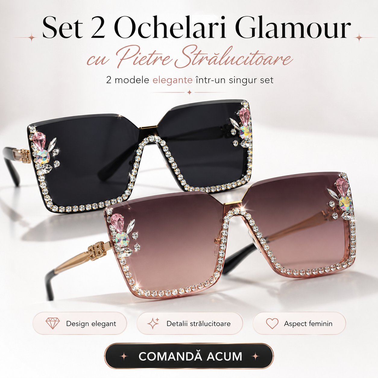 Set 2 Ochelari Glamour - cu Pietre Strălucitoare
