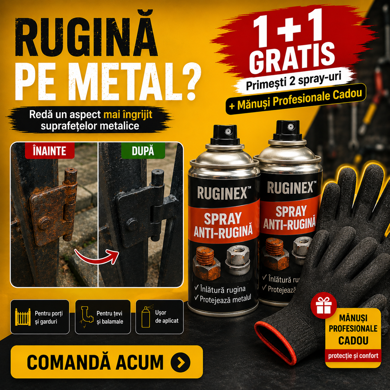 Ruginex™ | Set Spray Rugina + Manusi 1+1 Gratis