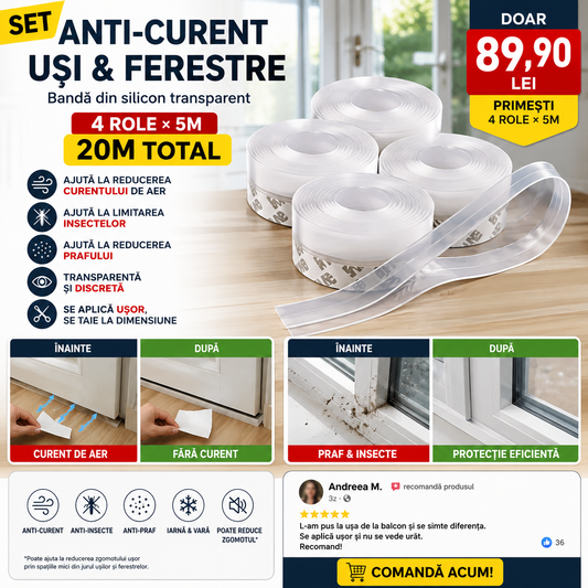 SET Anti-Curent Uși & Ferestre — 4 role × 5M, 20M total