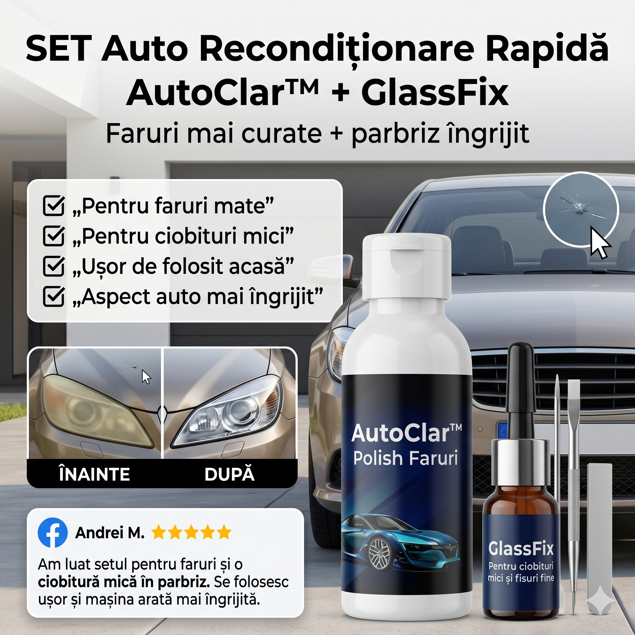 SET Auto Recondiționare Rapidă — AutoClar™ + GlassFix
