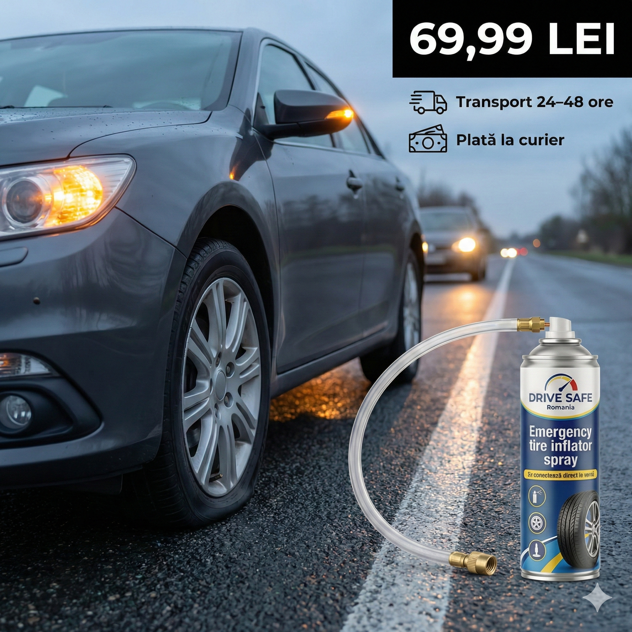 DRIVE SAFE - Spray de Urgență pentru Pană