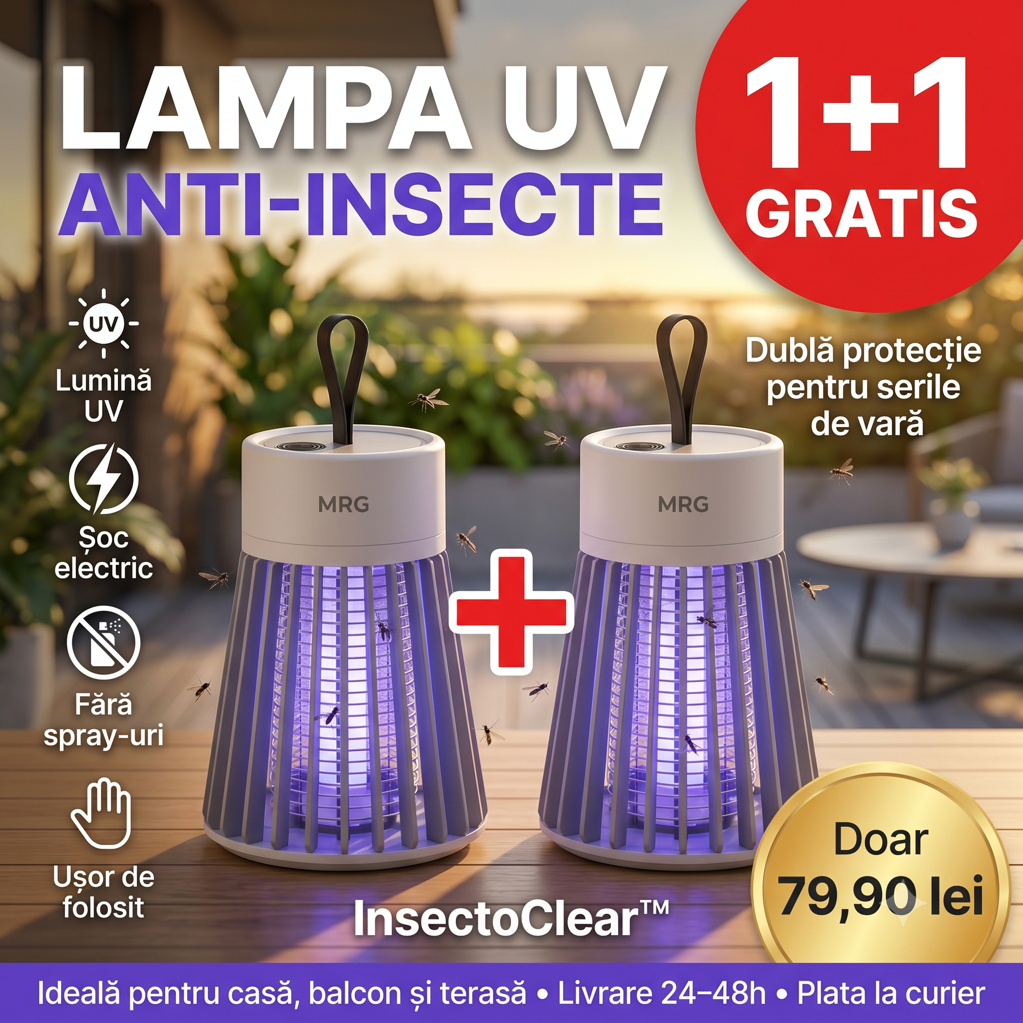 Lampă UV Anti-Insecte - InsectoClear™ 1+1 GRATIS